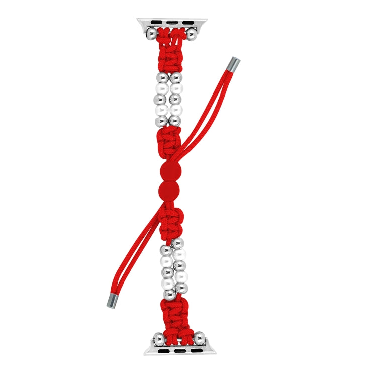 For Apple Watch 38mm Paracord Row Beads Drawstring Braided Watch Band(Red) - Watch Bands by PMC TechLife | Online Shopping South Africa | PMC TechLife