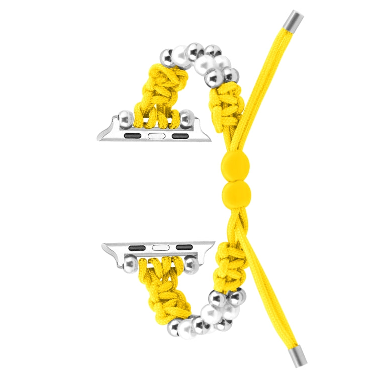 For Apple Watch 38mm Paracord Row Beads Drawstring Braided Watch Band(Yellow) - Watch Bands by PMC TechLife | Online Shopping South Africa | PMC TechLife