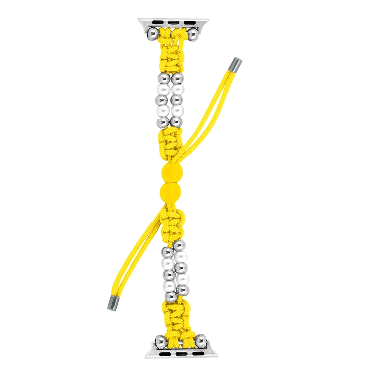 For Apple Watch 38mm Paracord Row Beads Drawstring Braided Watch Band(Yellow) - Watch Bands by PMC TechLife | Online Shopping South Africa | PMC TechLife