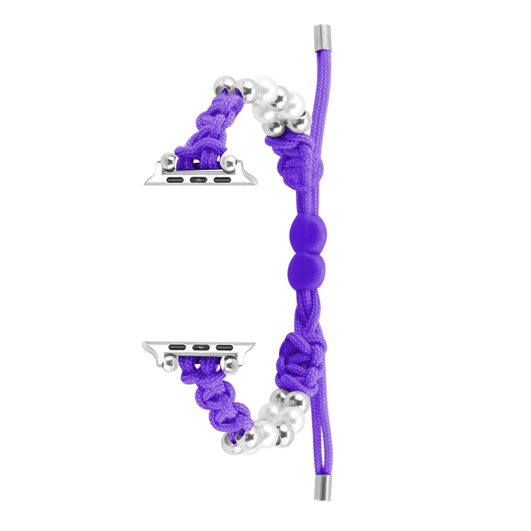 For Apple Watch 38mm Paracord Row Beads Drawstring Braided Watch Band(Purple) - Watch Bands by PMC TechLife | Online Shopping South Africa | PMC TechLife