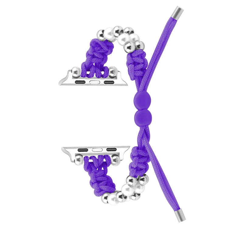 For Apple Watch 38mm Paracord Row Beads Drawstring Braided Watch Band(Purple) - Watch Bands by PMC TechLife | Online Shopping South Africa | PMC TechLife