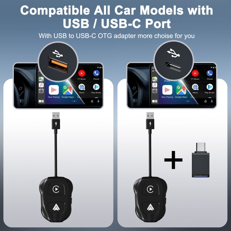 THT-020-9 USB + USB-C / Type-C Wired to Wireless Carplay / Android Auto Adapter(Black) - Bluetooth Adapters by PMC TechLife | Online Shopping South Africa | PMC TechLife | Buy Now Pay Later Mobicred