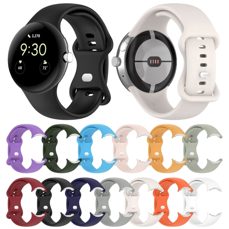 For Google Pixel Watch 2 Solid Color Silicone Watch Band, Size:L Size(Grey Green) - Watch Bands by PMC TechLife | Online Shopping South Africa | PMC TechLife