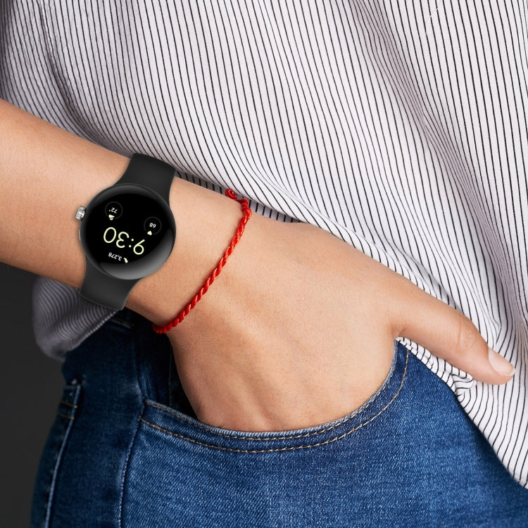For Google Pixel Watch 2 Solid Color Silicone Watch Band, Size:L Size(Grey Green) - Watch Bands by PMC TechLife | Online Shopping South Africa | PMC TechLife