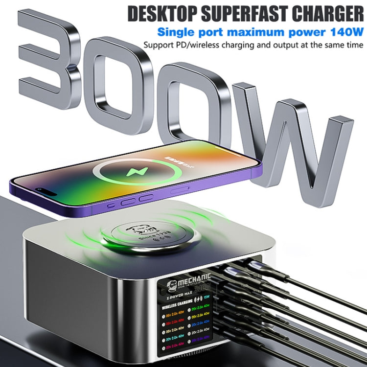 Mechanic X-Power Series Multiport Digital Display USB Charger Station with Wireless Charging, Total Power:300W(US Plug) - Dock Charger by MECHANIC | Online Shopping South Africa | PMC Jewellery | Buy Now Pay Later Mobicred