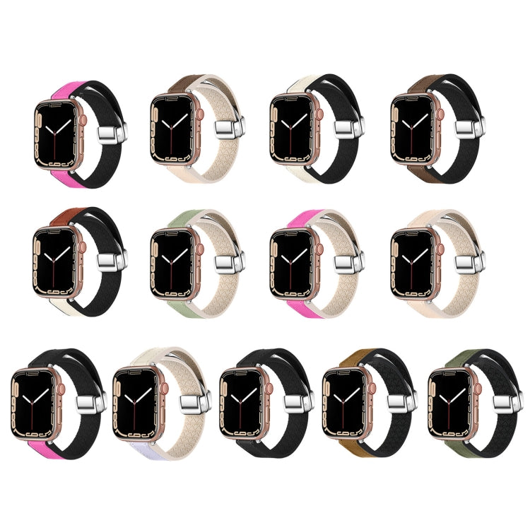 For Apple Watch 42mm Magnetic Folding Leather Silicone Watch Band(Black Rose Red) - free shipping - PMC TechLife - Order now!