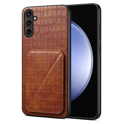 For Samsung Galaxy S23 FE 5G Denior Imitation Crocodile Leather Back Phone Case with Holder(Brown) - Galaxy S23 FE 5G Cases by Denior | Online Shopping South Africa | PMC Jewellery