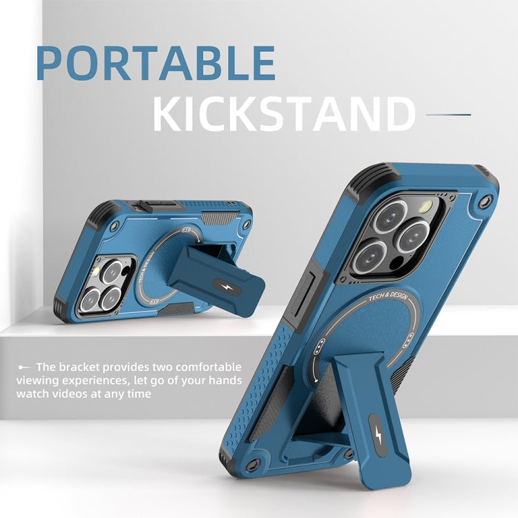 For iPhone 14 Plus Armor Magsafe Holder PC Hybrid TPU Phone Case(Dark Blue) - free shipping - PMC TechLife - Order now!