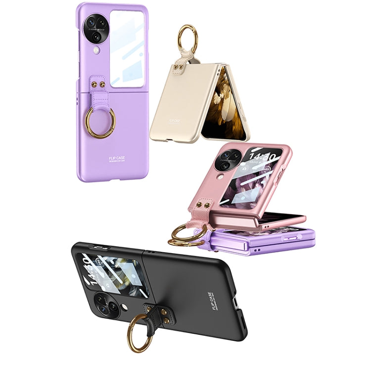 For OPPO Find N3 Flip GKK Integrated Ultra-thin Full Coverage Phone Case with Ring Holder(Pink) - OPPO Cases by GKK | Online Shopping South Africa | PMC TechLife | Buy Now Pay Later Mobicred