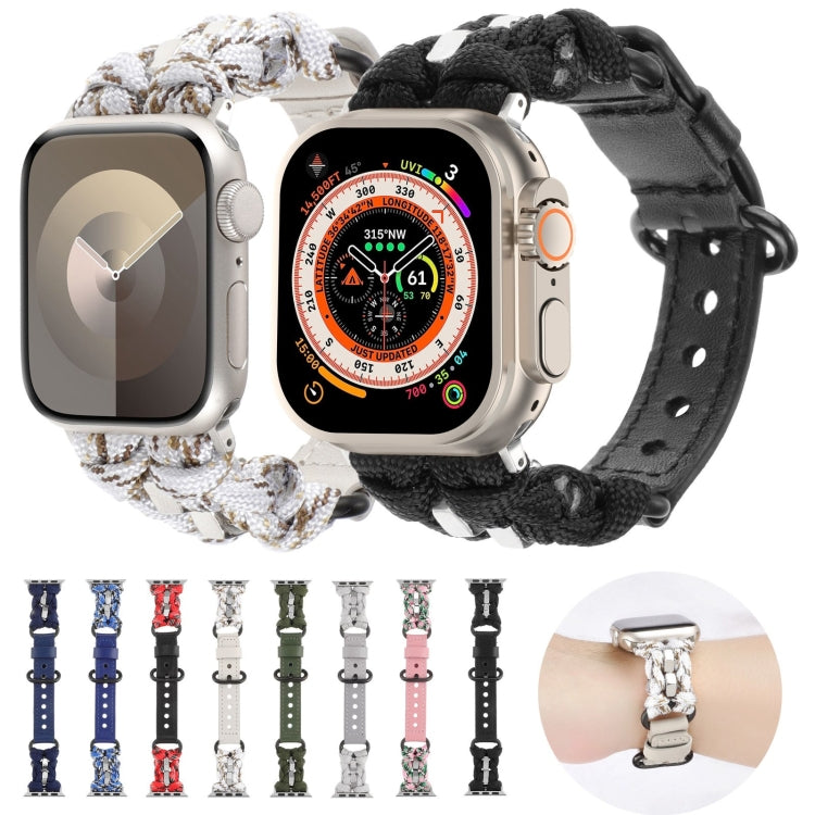 For Apple Watch Series 8 41mm Paracord Genuine Leather Watch Band(Grey) - Watch Bands by PMC TechLife | Online Shopping South Africa | PMC TechLife | Buy Now Pay Later Mobicred
