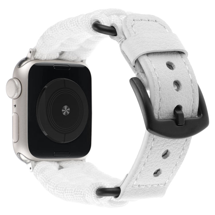 For Apple Watch Series 9 41mm Plain Paracord Genuine Leather Watch Band(White) - Watch Bands by PMC TechLife | Online Shopping South Africa | PMC TechLife