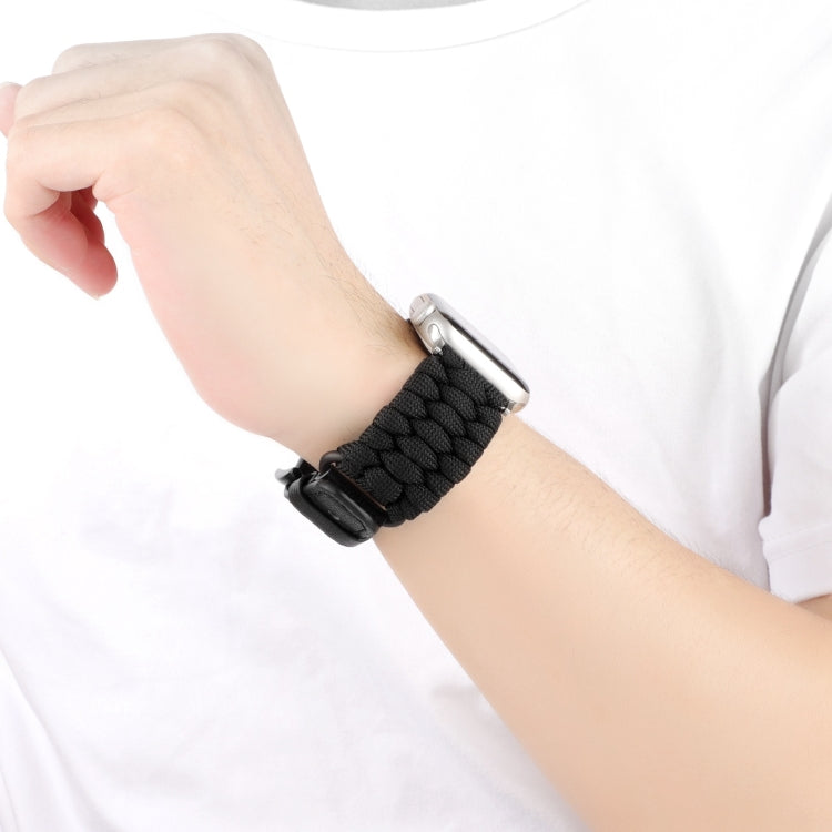 For Apple Watch Series 7 45mm Plain Paracord Genuine Leather Watch Band(Black) - Watch Bands by PMC TechLife | Online Shopping South Africa | PMC TechLife