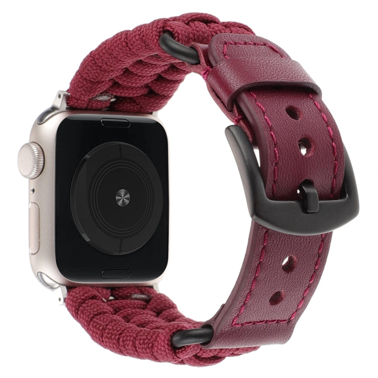 For Apple Watch 42mm Plain Paracord Genuine Leather Watch Band(Wine Red) - Watch Bands by PMC TechLife | Online Shopping South Africa | PMC TechLife