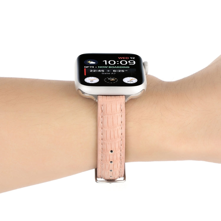 For Apple Watch Series 7 45mm Slim Crocodile Leather Watch Band(Pink) - free shipping - PMC TechLife - Order now!