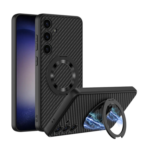 For Samsung Galaxy S24+ 5G GKK Skin Feel Leather MagSafe Magnetic Phone Case with Holder(Black) - Galaxy S24+ 5G Cases by GKK | Online Shopping South Africa | PMC Jewellery | Buy Now Pay Later Mobicred