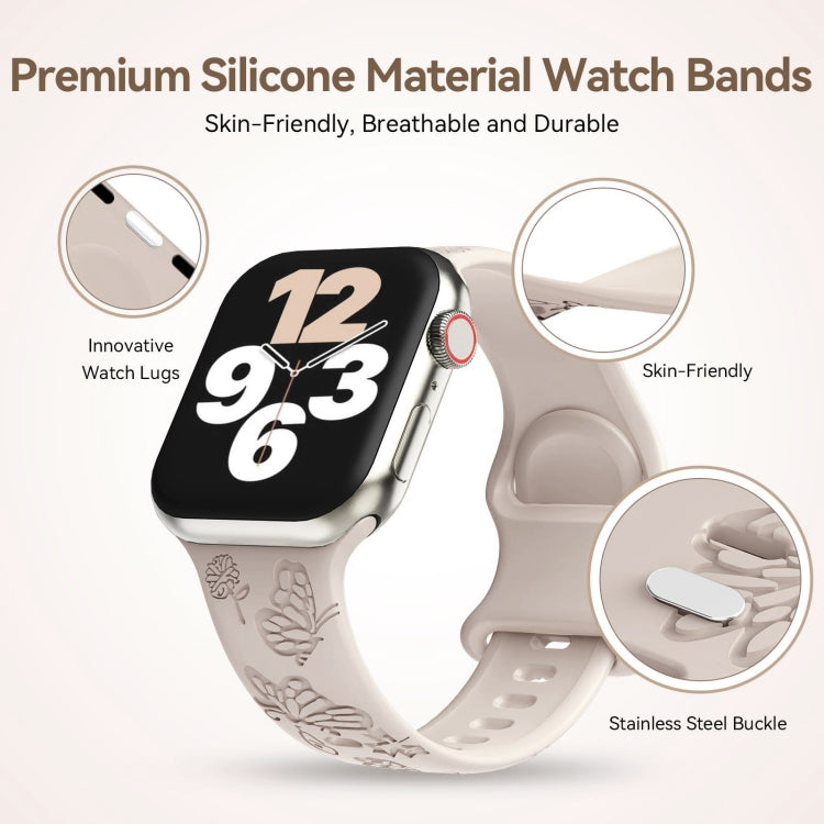 For Apple Watch SE 44mm Butterfly Flower Embossed Silicone Watch Band(Starlight) - Watch Bands by PMC TechLife | Online Shopping South Africa | PMC TechLife