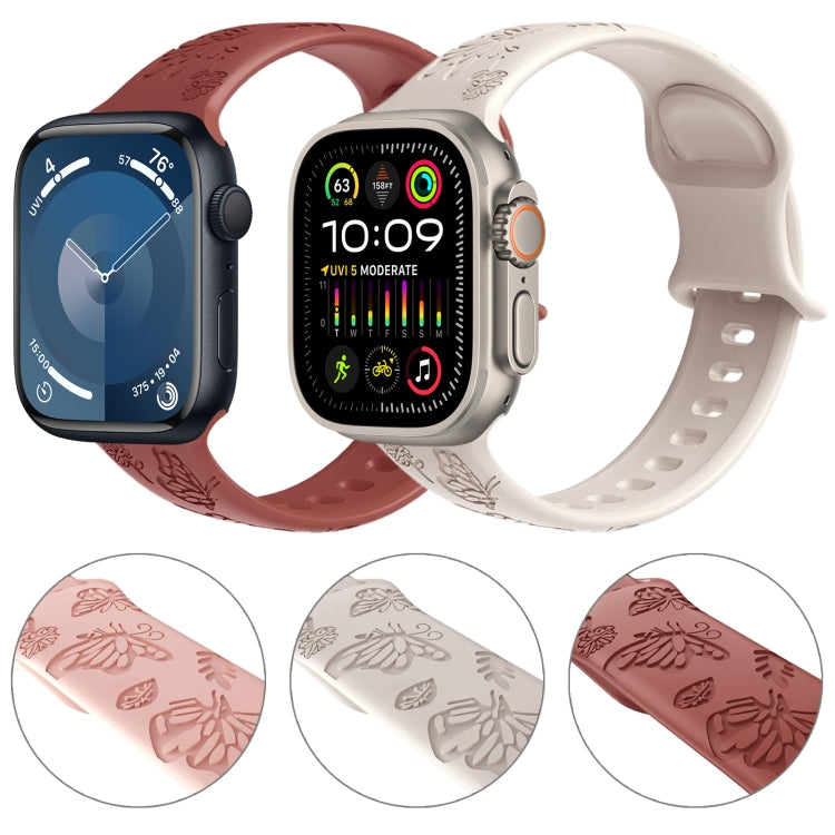 For Apple Watch SE 40mm Butterfly Flower Embossed Silicone Watch Band(Starlight) - Watch Bands by PMC TechLife | Online Shopping South Africa | PMC TechLife