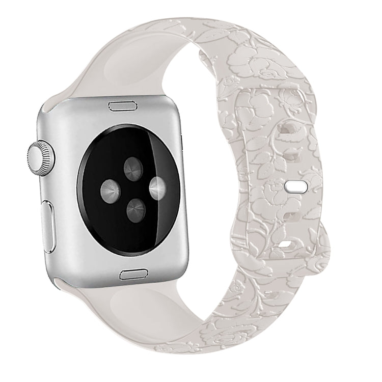 For Apple Watch Series 9 41mm Rose Embossed Silicone Watch Band(Starlight) - Watch Bands by PMC TechLife | Online Shopping South Africa | PMC TechLife