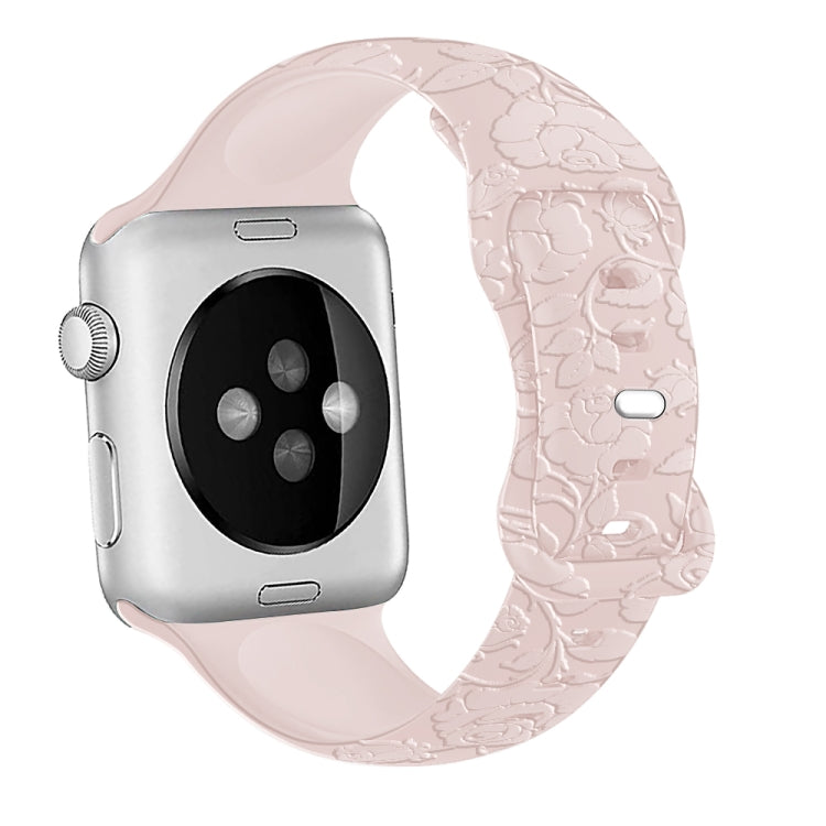 For Apple Watch Series 7 41mm Rose Embossed Silicone Watch Band(Pink) - Watch Bands by PMC TechLife | Online Shopping South Africa | PMC TechLife