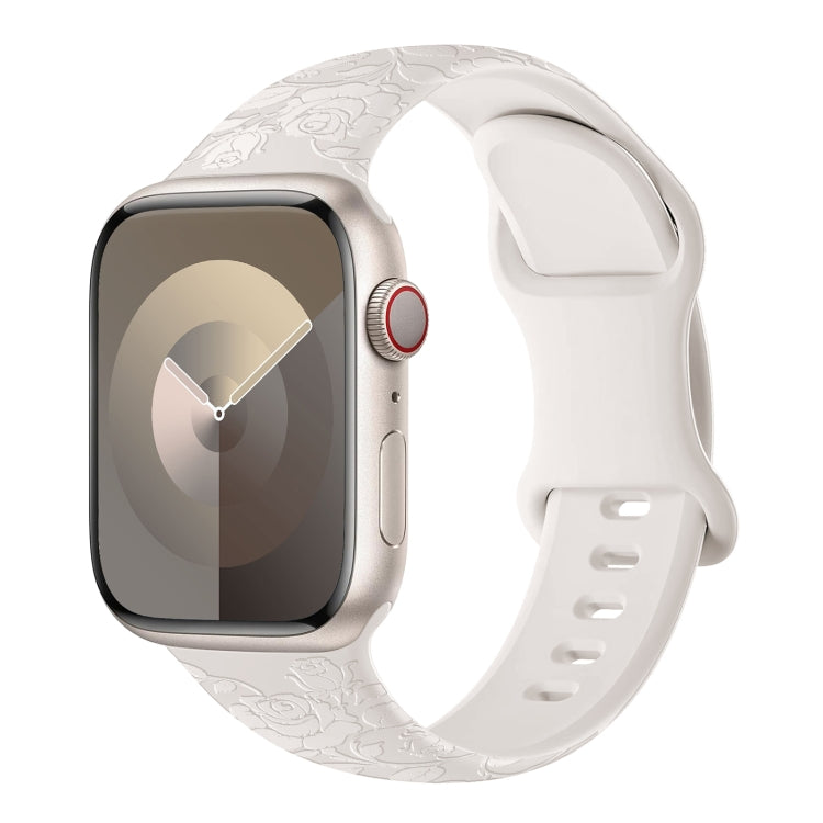 For Apple Watch Series 5 44mm Rose Embossed Silicone Watch Band(Starlight) - Watch Bands by PMC TechLife | Online Shopping South Africa | PMC TechLife