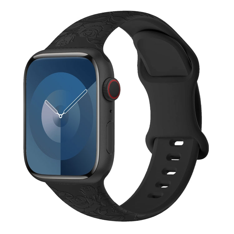 For Apple Watch Series 5 40mm Rose Embossed Silicone Watch Band(Black) - Watch Bands by PMC TechLife | Online Shopping South Africa | PMC TechLife