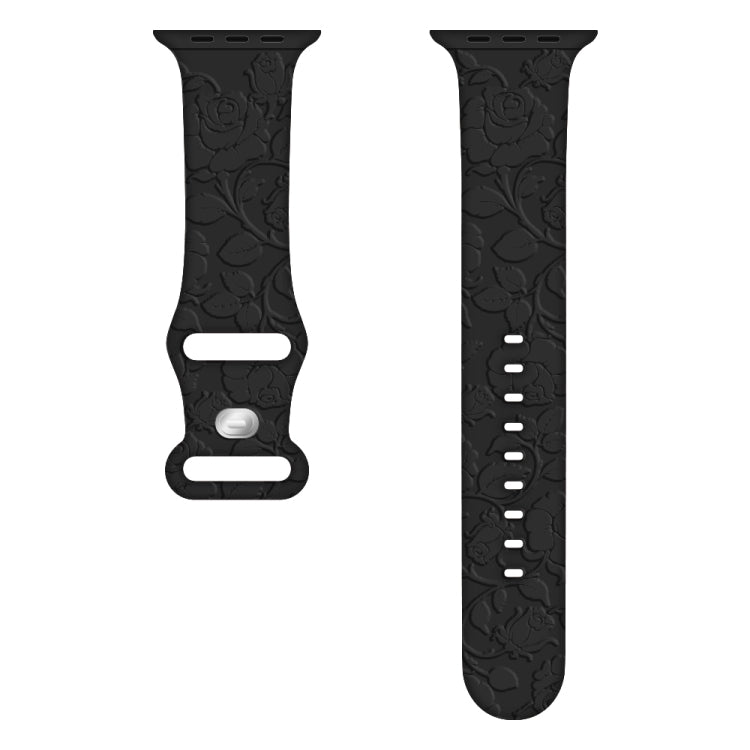 For Apple Watch Series 3 38mm Rose Embossed Silicone Watch Band(Black) - Watch Bands by PMC TechLife | Online Shopping South Africa | PMC TechLife