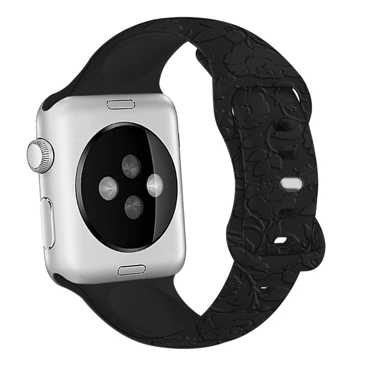 For Apple Watch Series 3 42mm Rose Embossed Silicone Watch Band(Black) - Watch Bands by PMC TechLife | Online Shopping South Africa | PMC TechLife