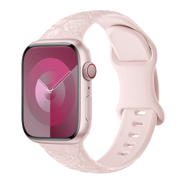 For Apple Watch Series 2 42mm Rose Embossed Silicone Watch Band(Pink) - Watch Bands by PMC TechLife | Online Shopping South Africa | PMC TechLife