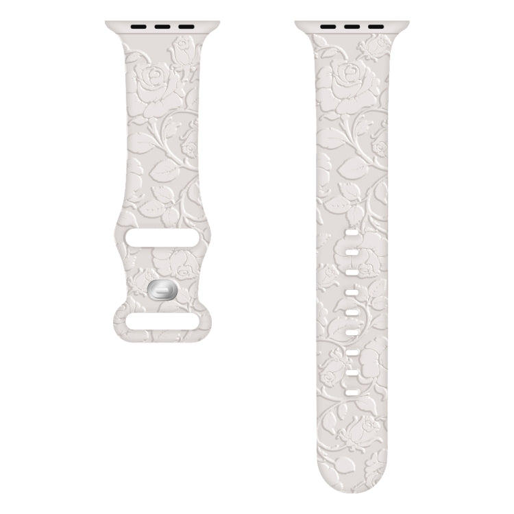 For Apple Watch 42mm Rose Embossed Silicone Watch Band(Starlight) - Watch Bands by PMC TechLife | Online Shopping South Africa | PMC TechLife