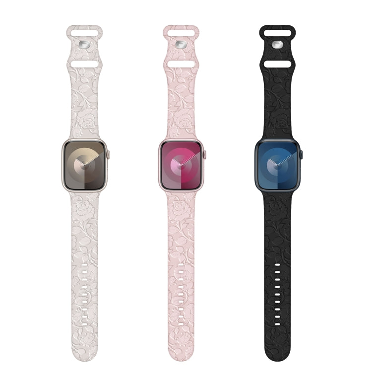 For Apple Watch SE 44mm Rose Embossed Silicone Watch Band(Starlight) - Watch Bands by PMC TechLife | Online Shopping South Africa | PMC TechLife