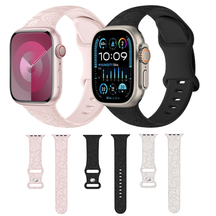 For Apple Watch Series 3 38mm Rose Embossed Silicone Watch Band(Black) - Watch Bands by PMC TechLife | Online Shopping South Africa | PMC TechLife
