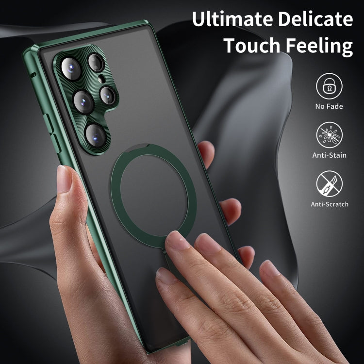 For Samsung Galaxy S22 Ultra 5G MagSafe Magnetic HD Frosted Tempered Glass Holder Phone Case(Green) - Galaxy S22 Ultra 5G Cases by PMC Jewellery | Online Shopping South Africa | PMC Jewellery