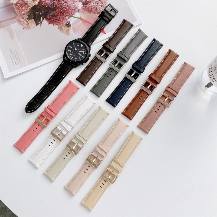 For Samsung Galaxy Watch3 41mm Leather Silver Buckle Watch Band(Pink) - Watch Bands by PMC TechLife | Online Shopping South Africa | PMC TechLife | Buy Now Pay Later Mobicred