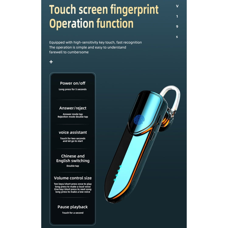 V19S Bluetooth 5.0 Business Style Fingerprint Touch Bluetooth Earphone(Silver) - Bluetooth Earphone by PMC TechLife | Online Shopping South Africa | PMC TechLife