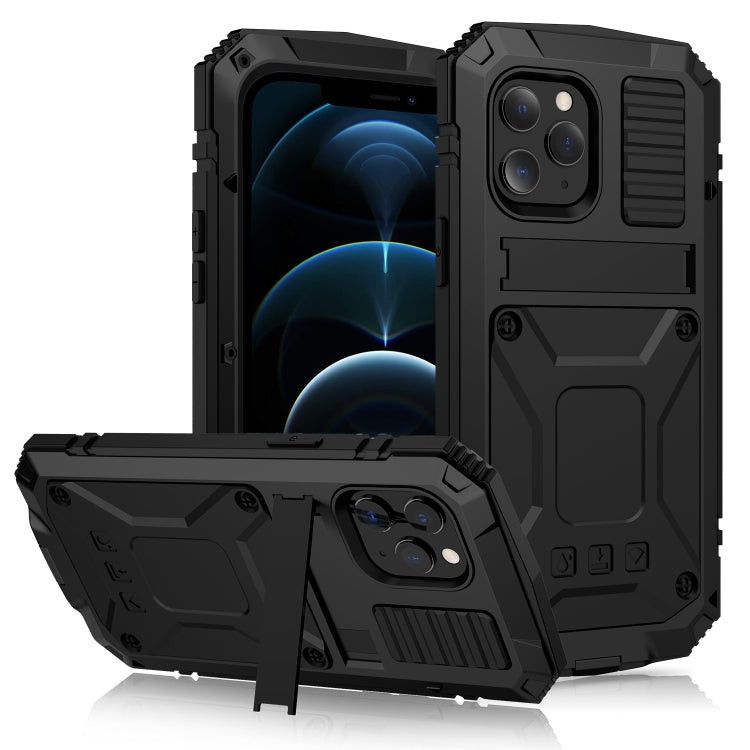 For iPhone 12 Pro Max R-JUST Shockproof Waterproof Dust-proof Metal + Silicone Protective Case with Holder(Black) - iPhone 12 Pro Max Cases by R-JUST | Online Shopping South Africa | PMC Jewellery