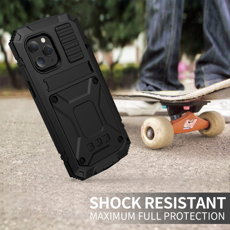 For iPhone 12 Pro Max R-JUST Shockproof Waterproof Dust-proof Metal + Silicone Protective Case with Holder(Black) - iPhone 12 Pro Max Cases by R-JUST | Online Shopping South Africa | PMC Jewellery