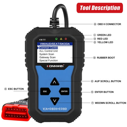 KONNWEI KW350 OBDII 12V Car Diagnostics Detector Scanner with 2 inch Black And White Display Screen V007 for Audi / Volkswagen - Code Readers & Scan Tools by KONNWEI | Online Shopping South Africa | PMC Jewellery | Buy Now Pay Later Mobicred