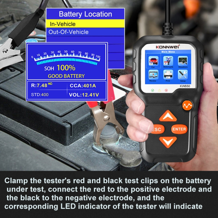 KONNWEI KW650 6V- 12V Car Motorcycle Battery Lawn Mower Detector with 2.4 inch Color Display & Waveform Graph - Code Readers & Scan Tools by KONNWEI | Online Shopping South Africa | PMC Jewellery