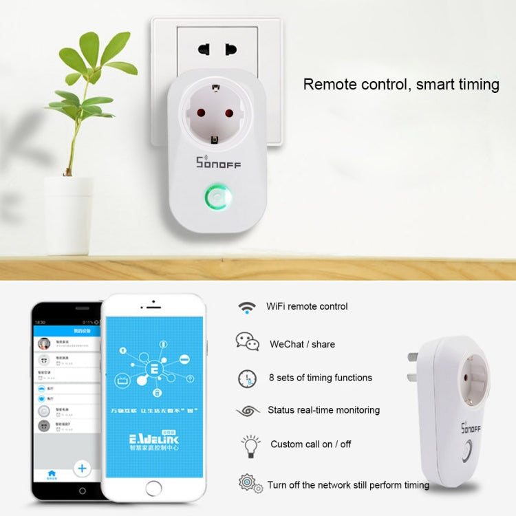 Sonoff S20-EU WiFi Smart Power Plug Socket Wireless Remote Control Timer Power Switch, Compatible with Alexa and Google Home, Support iOS and Android,  EU Plug - Smart Socket by Sonoff | Online Shopping South Africa | PMC Jewellery