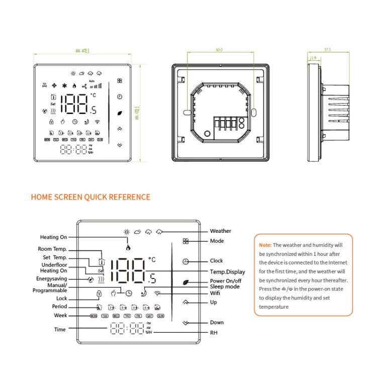 BHT-006GALW 95-240V AC 5A Smart Home Heating Thermostat for EU Box, Control Water Heating with Only Internal Sensor & WiFi Connection (White) - Thermostat & Thermometer by PMC Jewellery | Online Shopping South Africa | PMC Jewellery