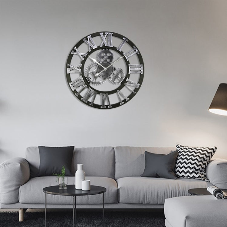 Retro Wooden Round Single-sided Gear Clock Rome Number Wall Clock, Diameter: 40cm (Silver) - free shipping - PMC TechLife - Order now!
