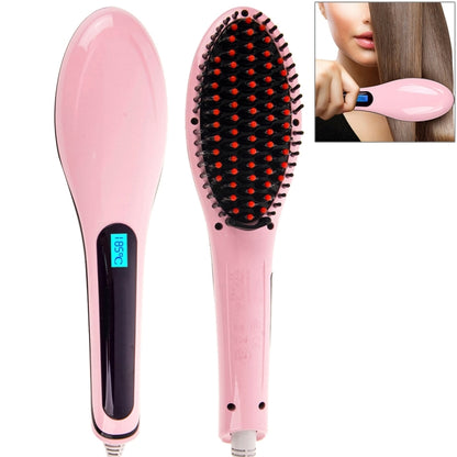 Handheld Innovative Hair Straightener Comb with LCD Temperature Display, EU Plug(Pink) - Combs by PMC Jewellery | Online Shopping South Africa | PMC Jewellery