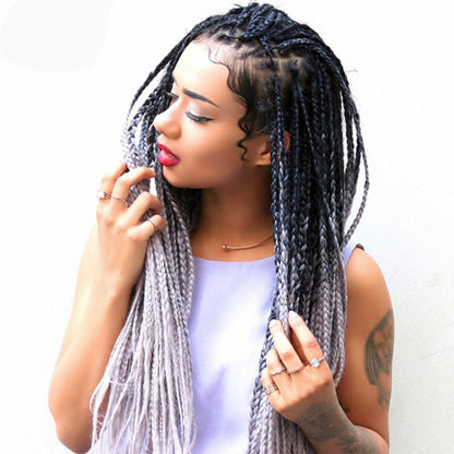 Fashion Color Gradient Individual Braid Wigs Chemical Fiber Big Braids, Length: 60cm(57 Black+Lake Blue) - Wigs by PMC Jewellery | Online Shopping South Africa | PMC Jewellery