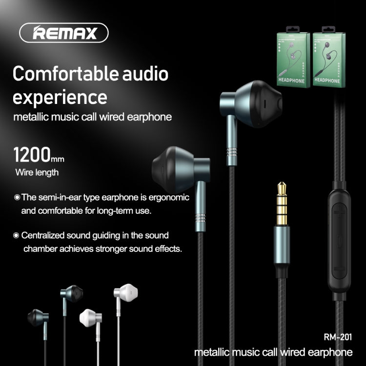 REMAX RM-201 In-Ear Stereo Metal Music Earphone with Wire Control + MIC, Support Hands-free(Tarnish) - Normal Style Earphone by REMAX | Online Shopping South Africa | PMC Jewellery