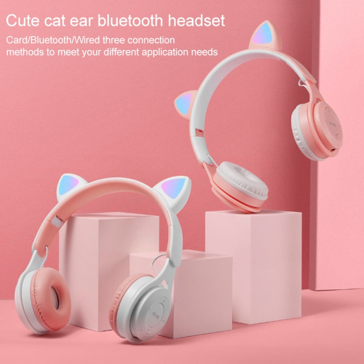 M6 Luminous Cat Ears Two-color Foldable Bluetooth Headset with 3.5mm Jack & TF Card Slot(White) - Headset & Headphone by PMC TechLife | Online Shopping South Africa | PMC TechLife