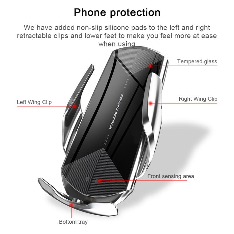 Q2 15W Universal Rotation Infrared Induction Magnetic Car Wireless Charging Mobile Phone Holder with Micro USB + 8 Pin + Type-C / USB-C Magnetic Connector(Silver) - Wireless Charger Holders by PMC TechLife | Online Shopping South Africa | PMC TechLife