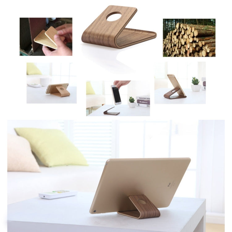 JS01 Wooden Desktop Phone Holder Universal Curved Wood Support Frame For Tablet Phones (Walnut) - Desktop Holder by PMC TechLife | Online Shopping South Africa | PMC TechLife