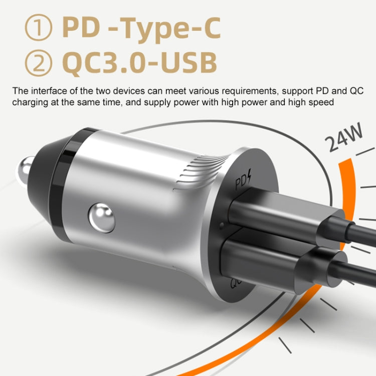 PD USB-C / Type-C + QC3.0 USB Fast Charging Car Charger with Dual LED Indicator - Car Charger by PMC Jewellery | Online Shopping South Africa | PMC Jewellery