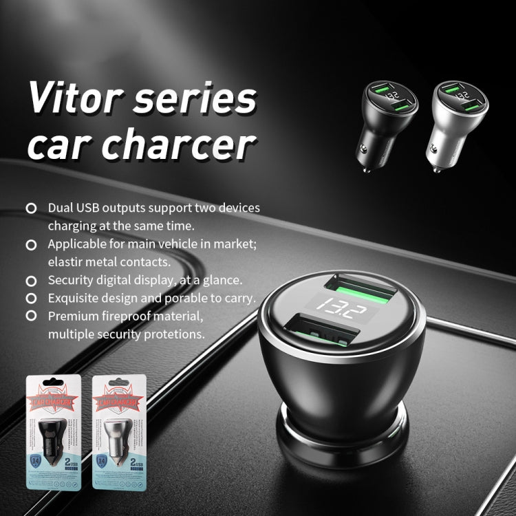 REMAX RCC106 Vitor Series 3.4A Dual USB Interface Car Charger with Digital Display(Silver) - Car Charger by REMAX | Online Shopping South Africa | PMC Jewellery