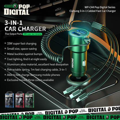 WK WP-C44 Pop Digital Series Ciahung 3-in-1 Cabled 33W Dual-USB Fast Car Charger (Black) - Car Charger by WK | Online Shopping South Africa | PMC Jewellery